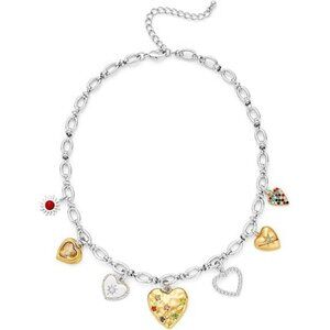 💖 Gold & Silver Puffy Heart Necklace | Crystal Charm Pendant